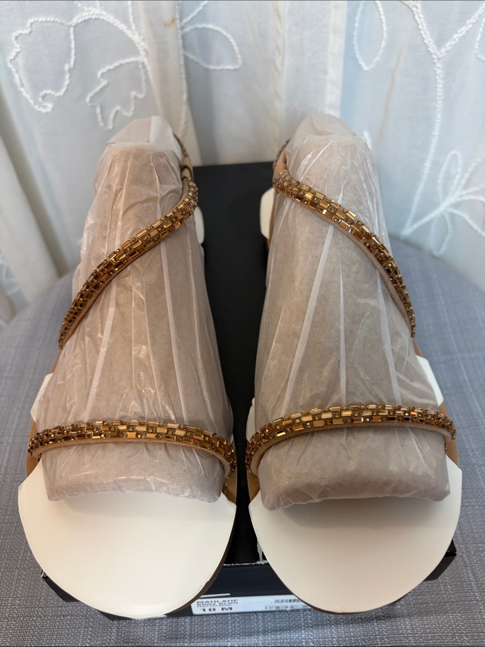 INC International Concepts Nude/Tan Rose/copper Beaded Strappy Sandals